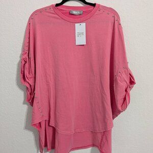 Blue B Women's Hot Pink Studded Oversized High-Low T-Shirt NWT (Size Small)